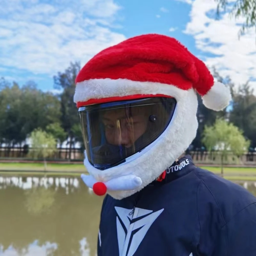 

Motorcycle Plush Helmet Cover Santa Claus Protective Cover Full Face Helmet Cover for Christmas Moto Helmet Decor Accessories