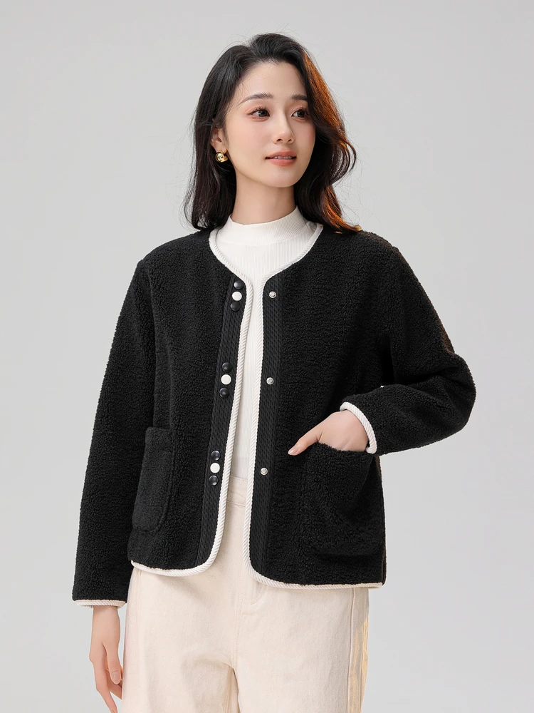 Snow Flng 2024 осенняя новая женская короткая верхняя одежда с круглым вырезом мягкая