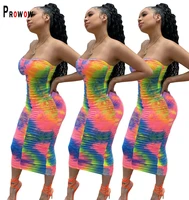 prowow sexy women bodycon dress 2022 new summer sleeveless strapless shirring maxi dresses for party nightclub female clothing