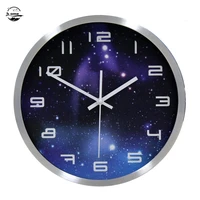 12 inch star clock round creative fashion metal bedroom silent wall clock glass mirror plastic dial reloj pared decorativo a