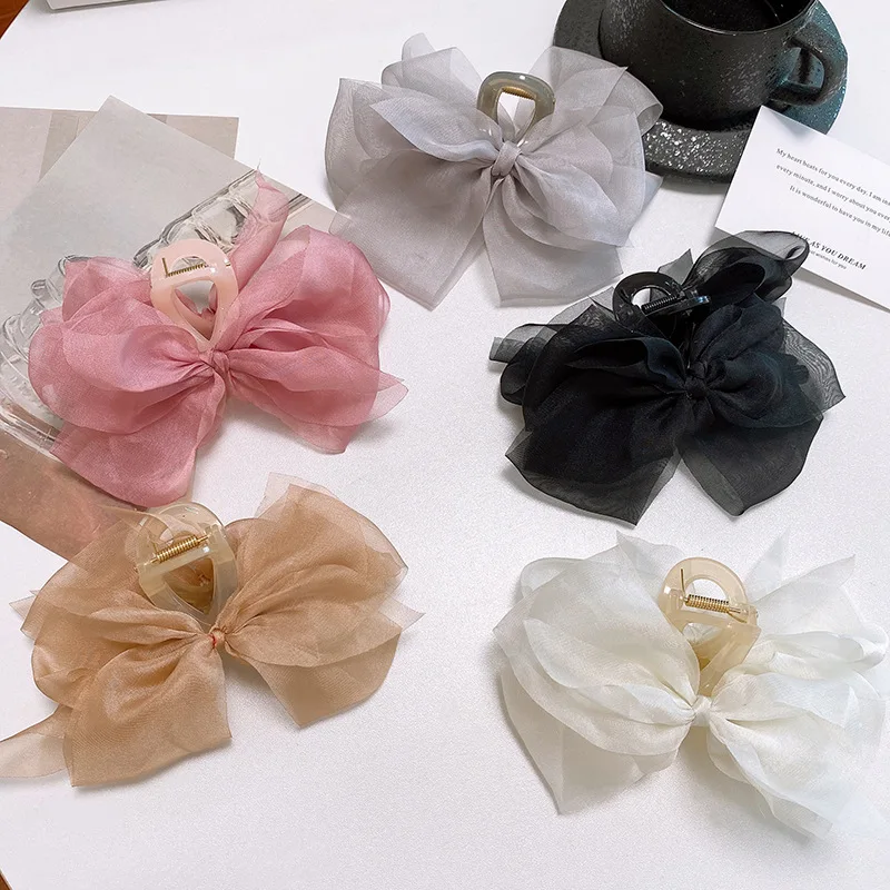 

Заколка для волос шифоновая женская, однотонный зажим для хвоста, аксессуар на голову