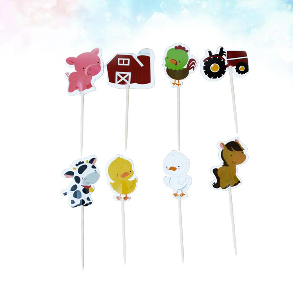 

Decorations Cake Party Pattern Farm Cupcake Topper Supplies Animals Cartoon Chicken Duck Horse