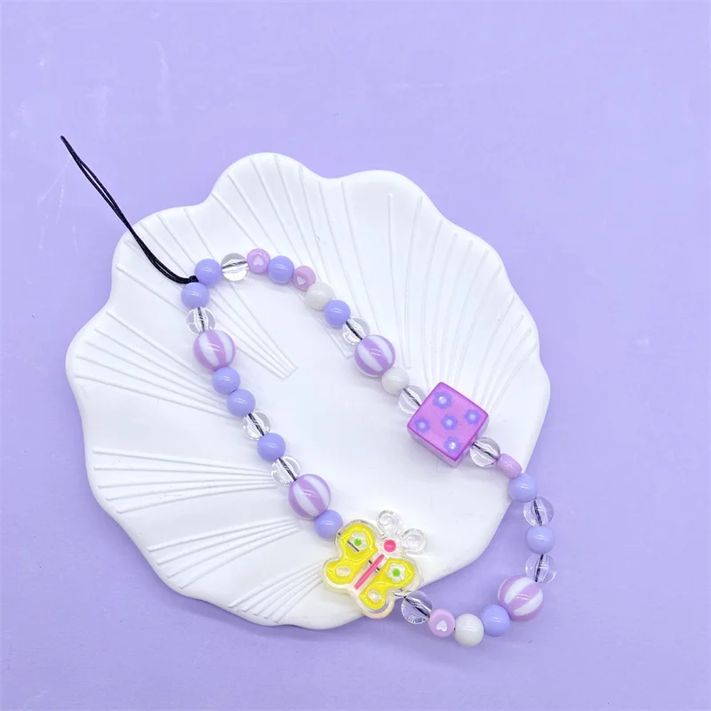 

Фиолетовые акриловые полосы, квадратные геометрические бусины, Бабочка, женский ремень с защитой от потери, цепочка, ювелирные изделия, акс...