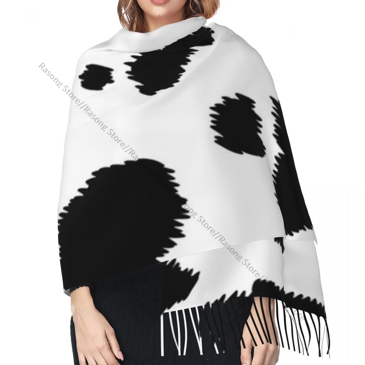 Шарф с кисточками большой размер 196*68 см зимняя теплая шаль из пашмины накидка