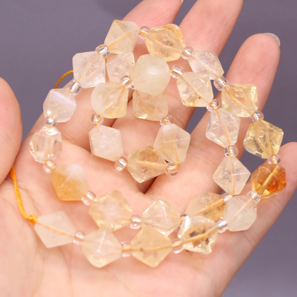 12mm Natural Stone Citrine Rhombus Bracelet Beads Gemstone Loose Spacer Beads Charms For Jewelry Making DIY Bracelet Handmade