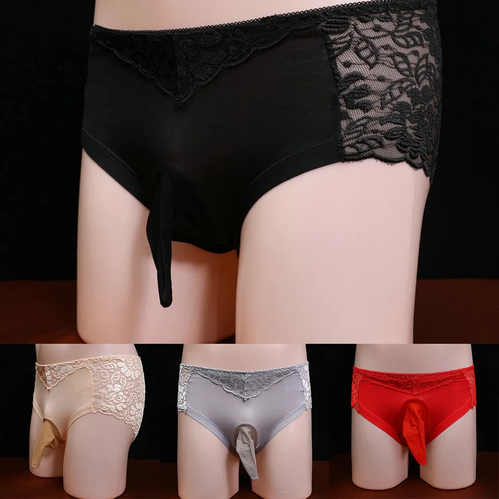 

Men Sexy Underwear Lace Gay Sissy Breathable Seamless Briefs Low Waist See Through Panties Perspective Male Bikini Underwear