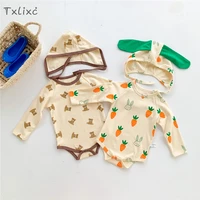 txlixc baby girls boys spring fall rompers cute bearcarrot print long sleeve jumpsuit hat outfit infant casual 2pcs