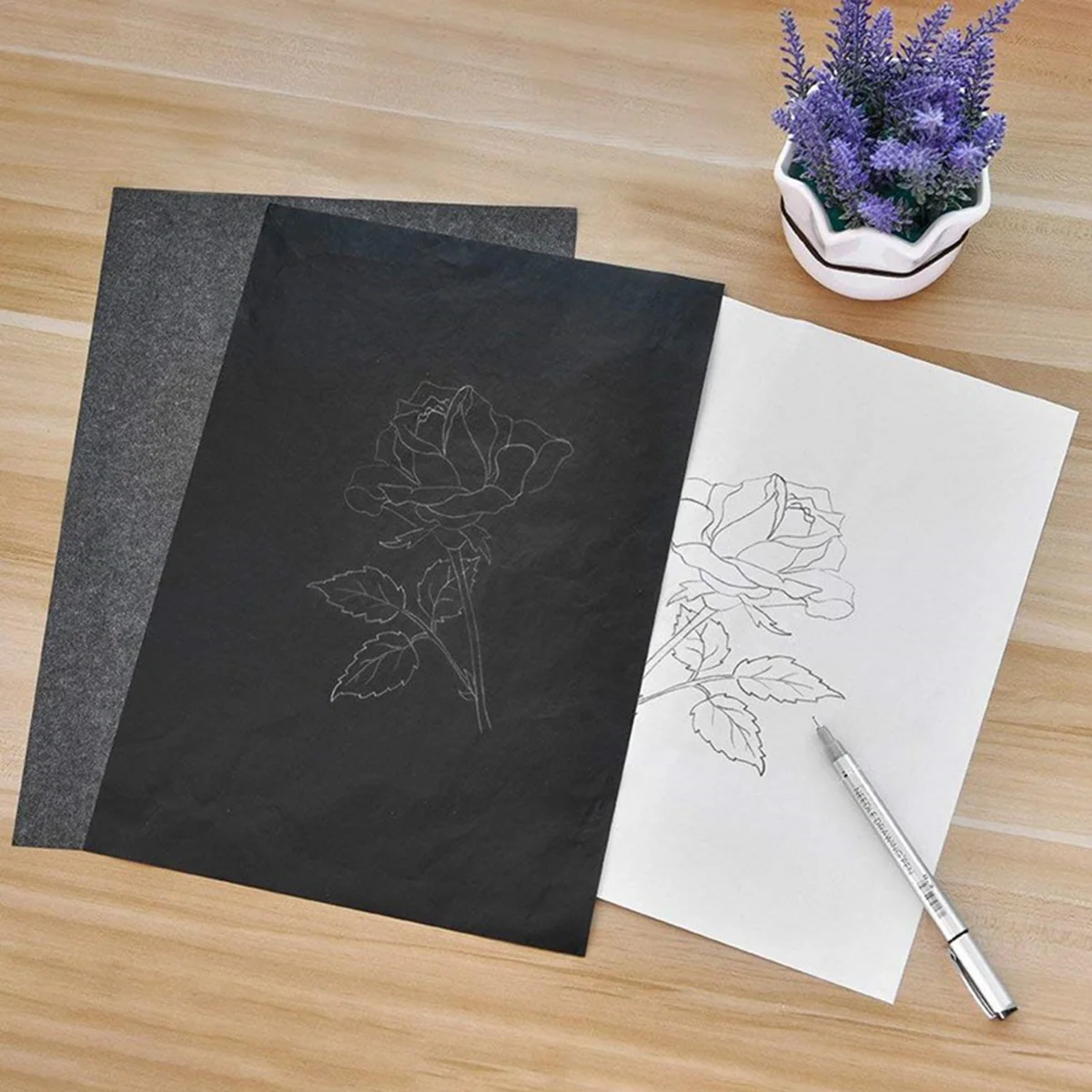 

100pcs Transfer Paper Tracing Paper Graphite Carbon Paper Painting Carbon Coated Paper (Black)