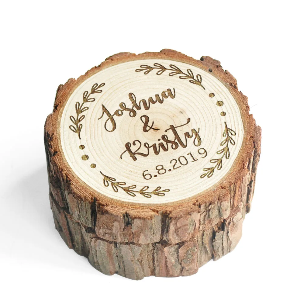 Custom Wood Wedding Ring Box Proposal Personalized Ring Holder Country Rustic Rings Bearer Pillow Valentines Engagement Gifts