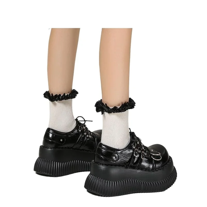 Новинка 2024 женские кожаные туфли Y2k с низким верхом на платформе красивые толстой