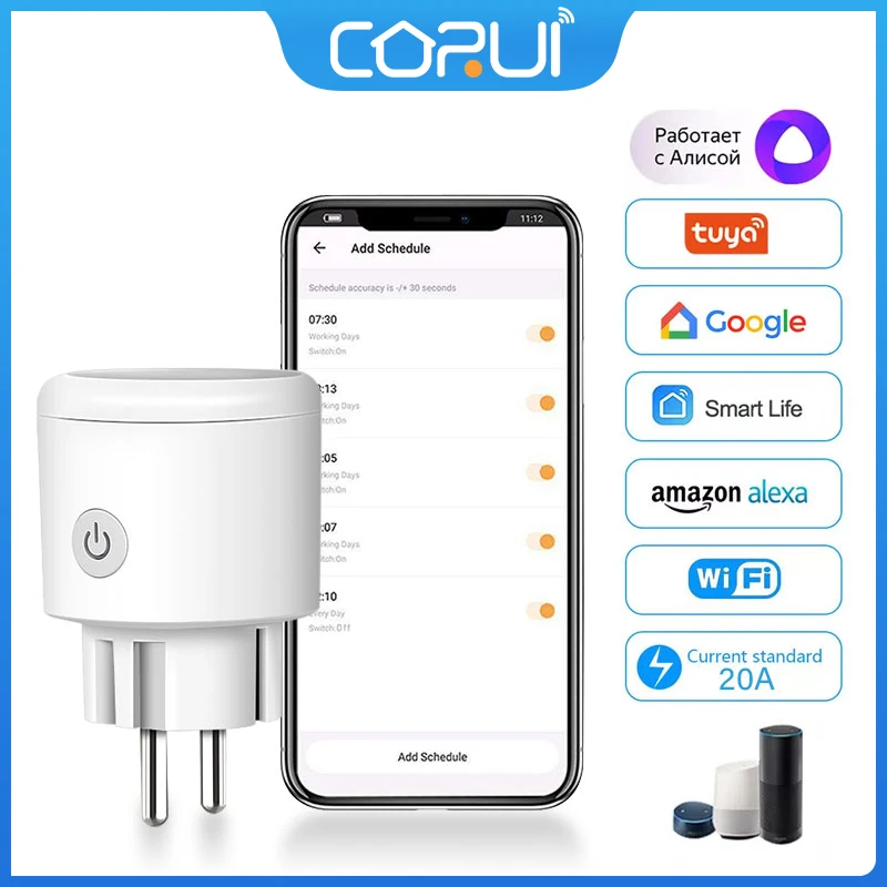 

Смарт-розетка CoRui 20 А с поддержкой Wi-Fi и Bluetooth
