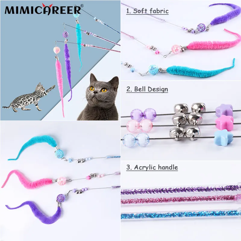 

Cat Stick Toys for Kitten Playing with Caterpillar with Bell Teaser Cat Stick Interactive Funny Training Toy Cat Supplies