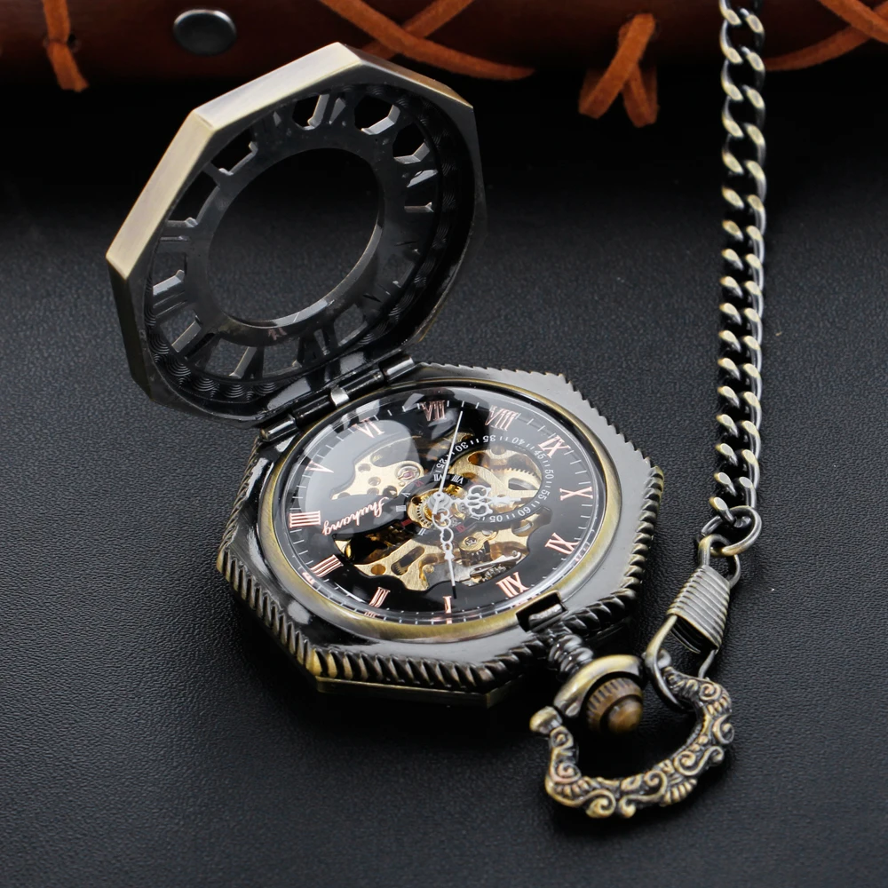 Hollow Irregular Pocket Watch Mechanical Men's and Women's Hand Style Steam Punk Necklace Fob Watch Chain Arabic Digital Clock