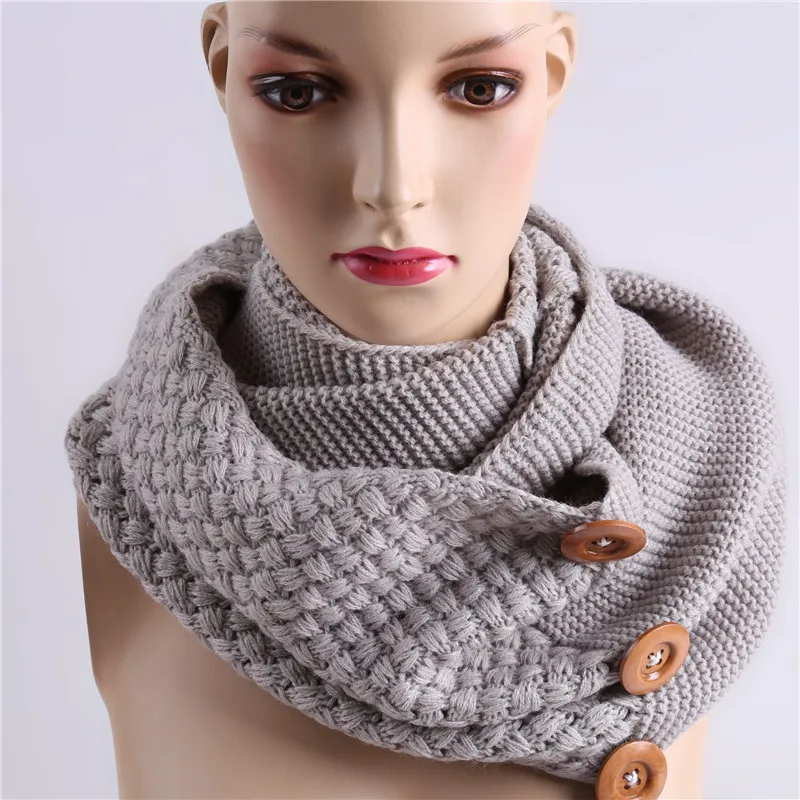 

Fashion Winter Warm Scarf 3 Buttons Knitting Ring Scarf Collar Neck Infinity Scarves Shawl for Women New Arrival