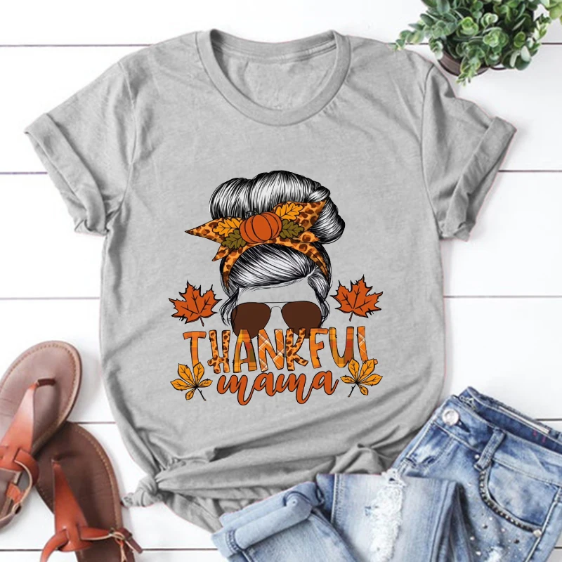 Thankful Mama Shirt Fall Mama Aesthetic Clothes Thanksgiving Tshirt Thankful Fall Family Matching Shirt Thanksgiving Mom Gift L