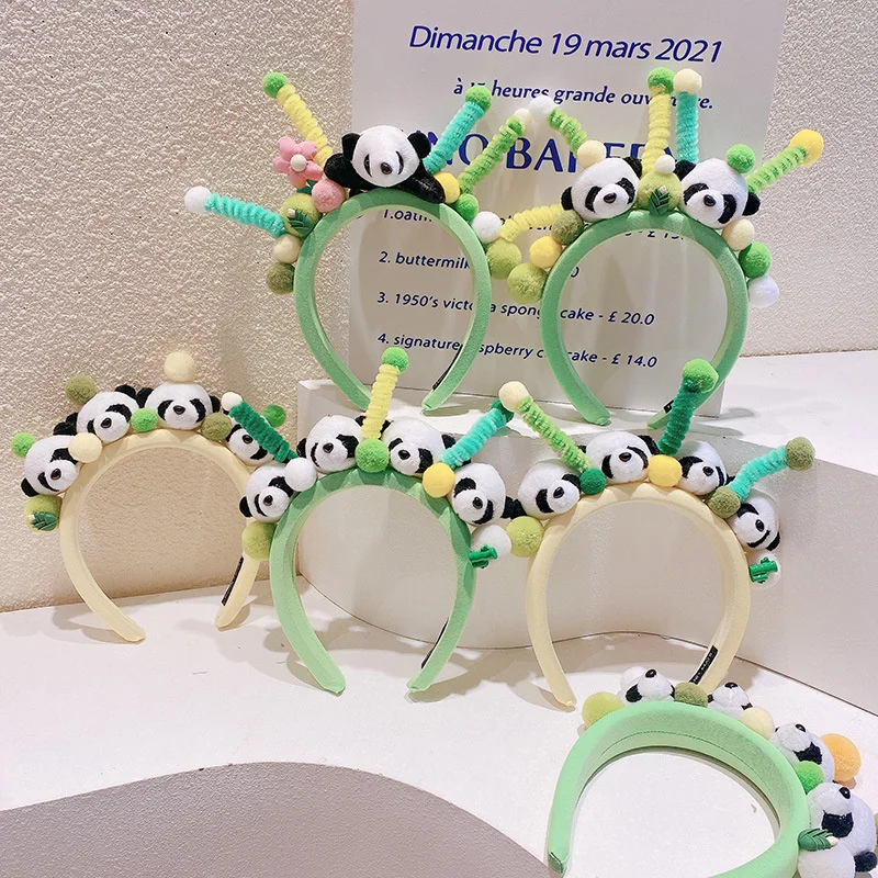 

New Fashion Autumn and Winter Three-dimensional Panda Head Cute Cartoon Twist Stick Plush Headband Women Washing Face Headband