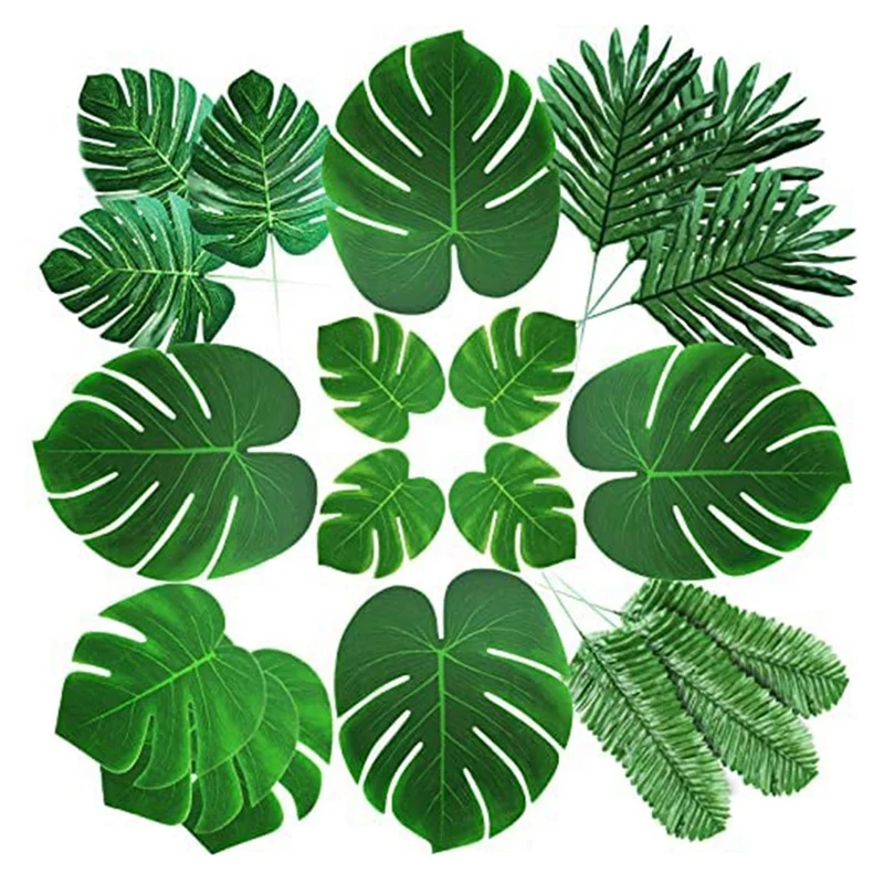 

Зеленые искусственные тропические листья монстеры с стеблями для сафари, джунглей, гавайский динозавр, украшение для стола, Свадебная вече...