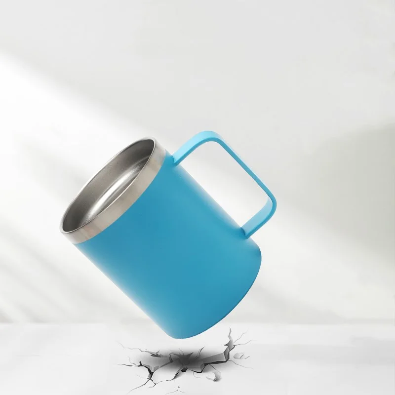 

Кружка для кофе с двойными стенками, 12 унций, с ручкой, из нержавеющей стали 304, вакуумная Изолированная дорожная кружка, посуда для напитков