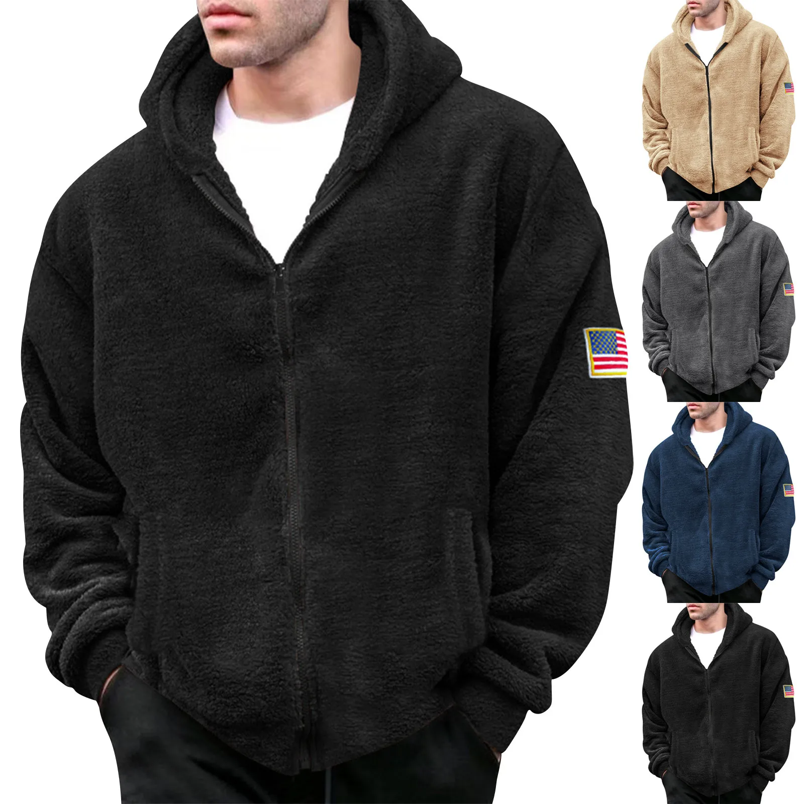 

Oversized Coat Men's Loose Fleece Hooded Sweatshirts Autumn Winter Thick Long Sleeve Pocket Long Zip Up Cardigan Coats Thick Coa