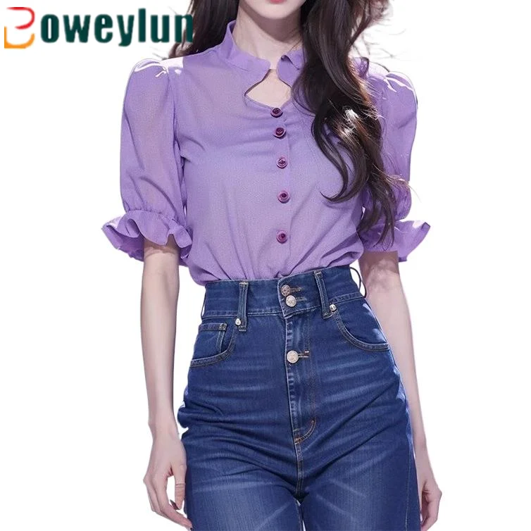Новинка женская летняя рубашка Boweylun с коротким рукавом пузырьковый рукав