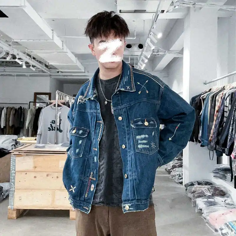 Джинсовая куртка с вышивкой в американском индийском стиле Thunderbird Element мужское