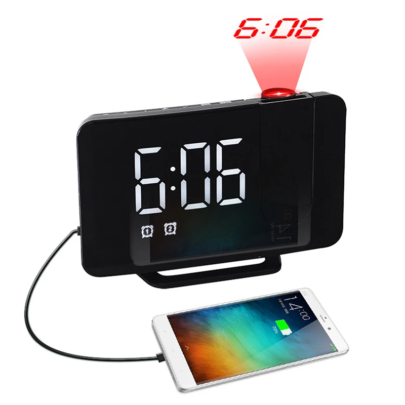 Bedroom Projection Alarm Clock, Digital Clock Radio with Pro