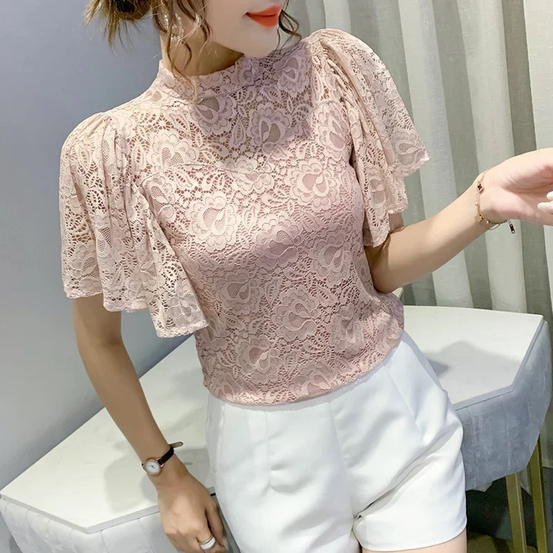 Женские сексуальные кружевные полые белые рубашки летние элегантные блузки с