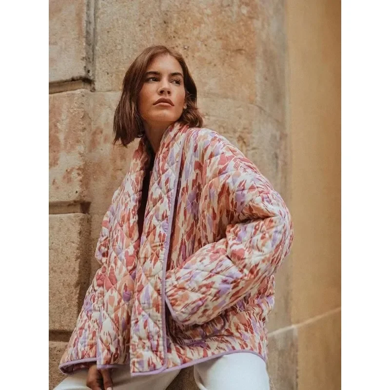 

Женская хлопковая куртка с длинным рукавом, с карманами и цветочным принтом