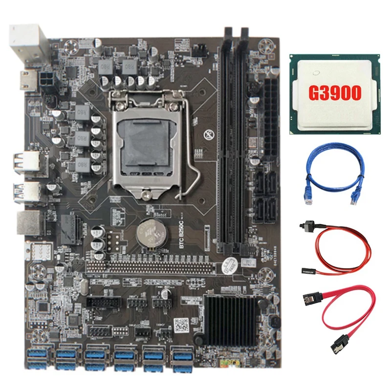 

Семейная материнская плата для майнинга с процессором G3900 + кабель SATA + кабель RJ45 3 метра + кабель переключения 12XPCIE на плату со слотом для карт...