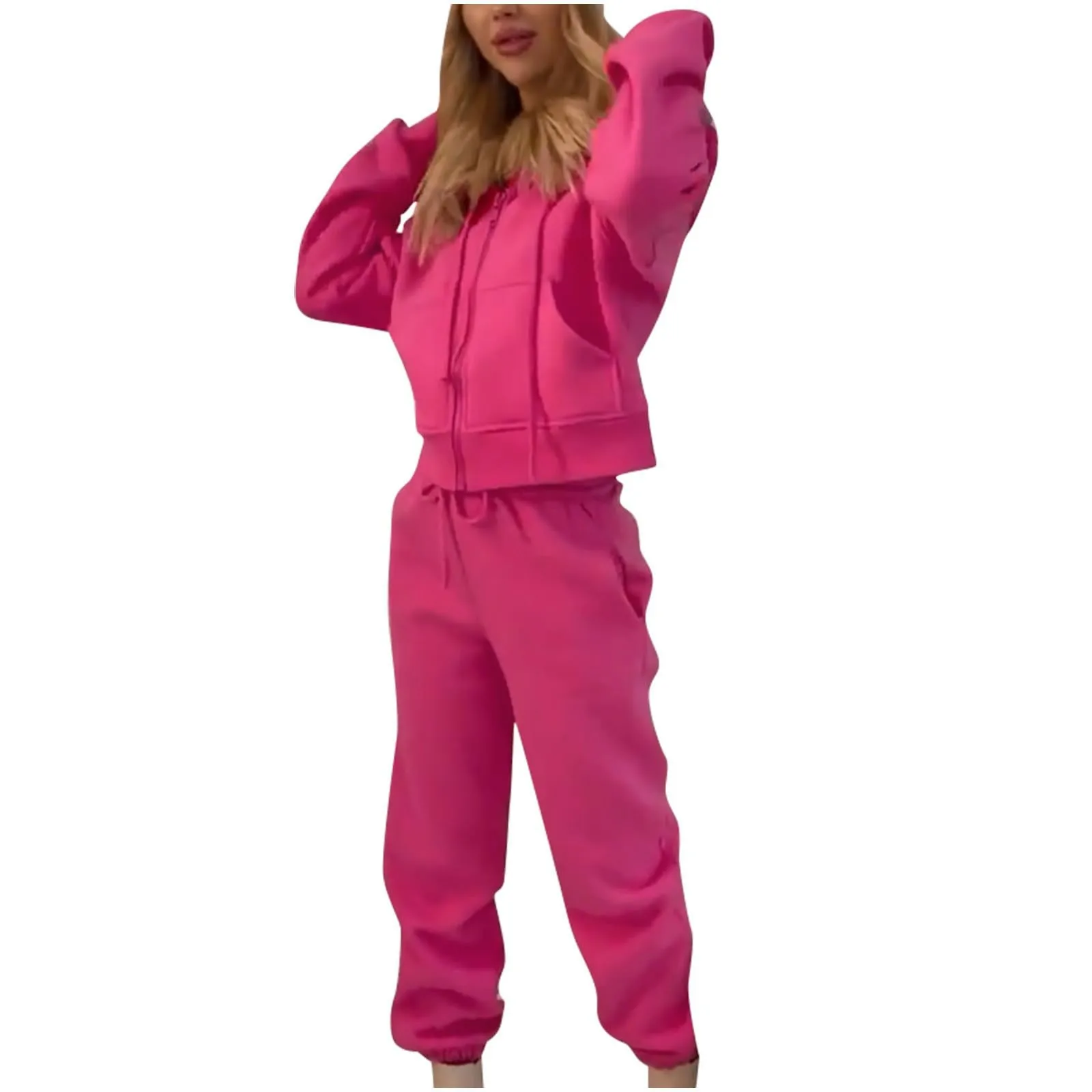 

Women's Two Piece Outfits Fall Sweatsuit Hooded Sweatshirt And Drawstring Jogger Pants Ladies Tracksuits Set Sportswear