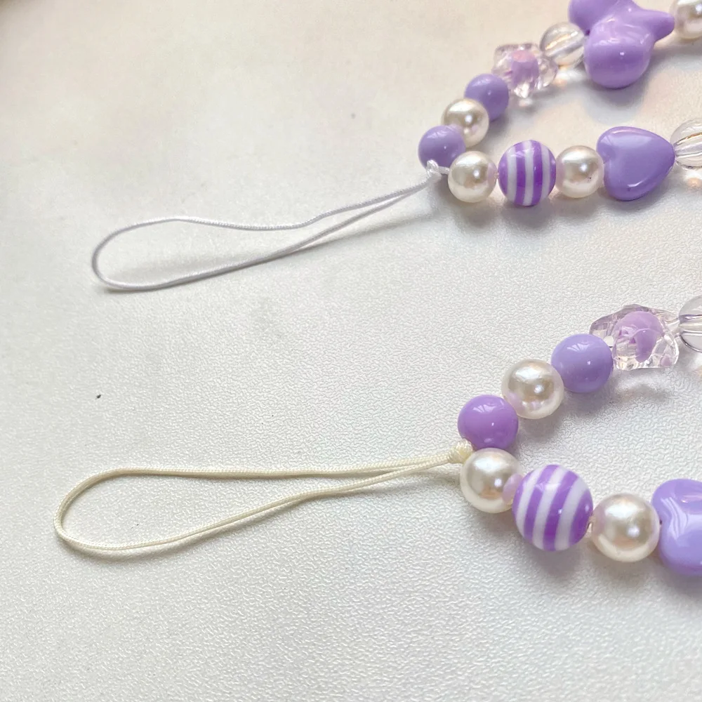 Beaded Lanyard  Beauty Mobile Phone Chain DIY Trend Jewelry Accessories Creative Durable Purple Love Ladies Short Bracelet Girl