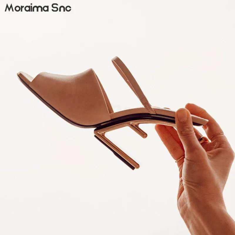 Special-Shaped Heel Hollow Fish Mouth Slippers French One-Word Sheep Wool High-Heeled Sandals Fashion Personality Women's Shoes