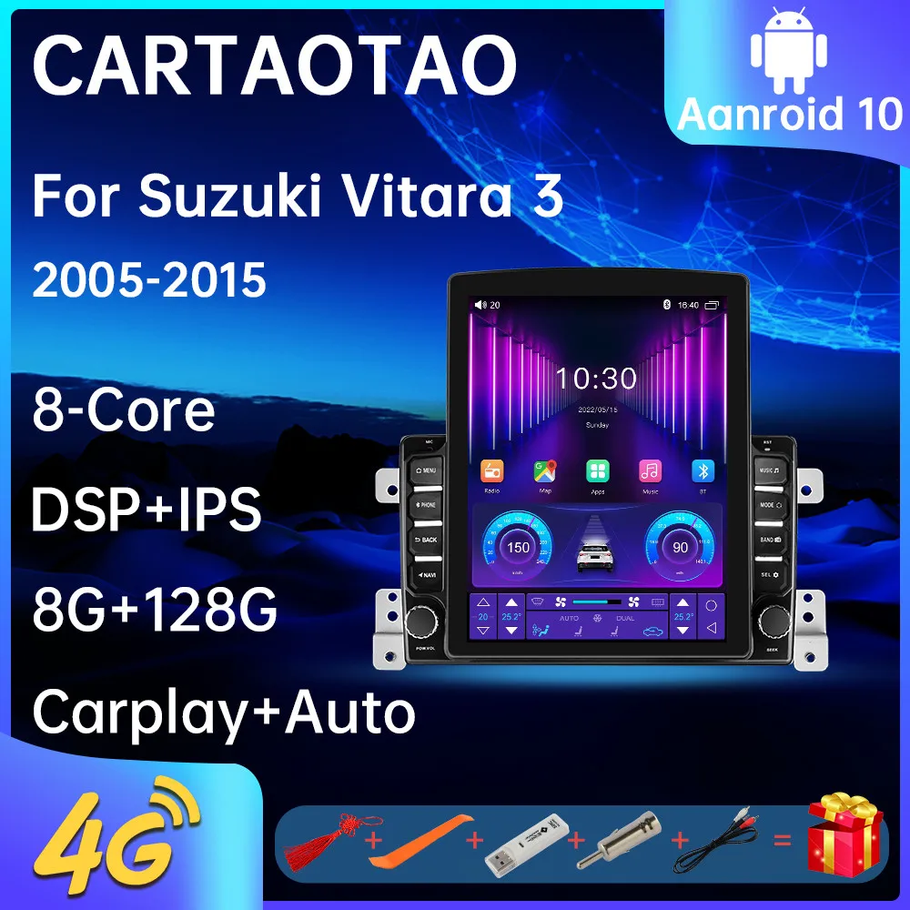 Автомагнитола для Suzuki Vitara 3 2005-2015 Android 10 4G DSP мультимедийный проигрыватель tesla style