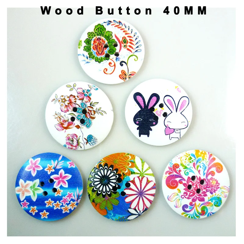

10 шт., деревянные цветочные пуговицы 40 мм