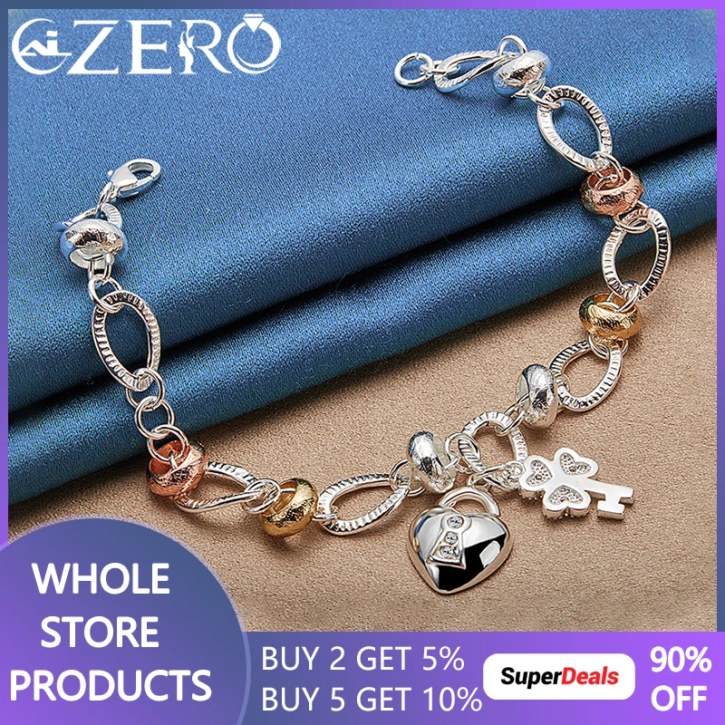 

ALIZERO 925 Sterling Silver Clover Heart Lock AAA Zircon Bracelet Chain For Women Wedding Engagement Party Fashion Charm Jewelry
