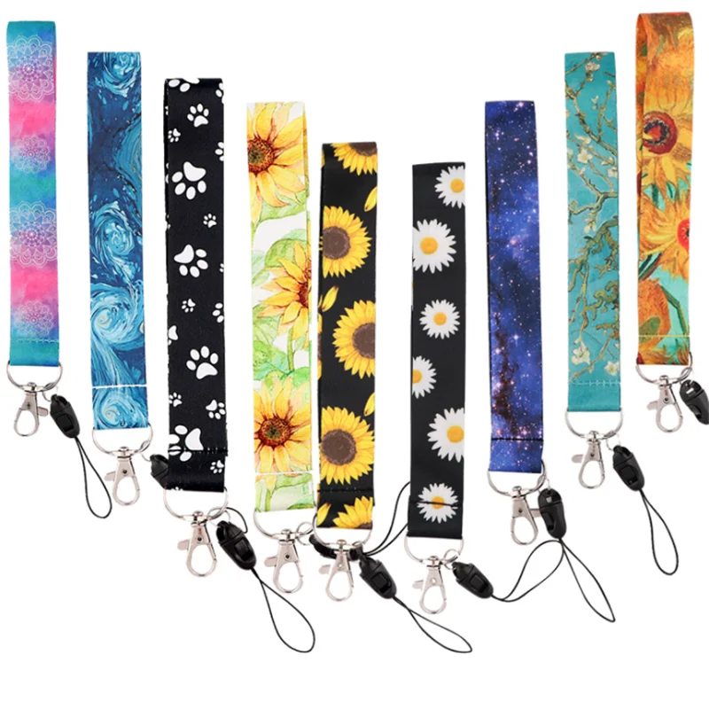 

Starry Sky Sunflowers Van gogh Dog paws hand Wristlet art Lanyard Neck Key Strap for Phone Keys ID Card Cartoon webbings ribbons