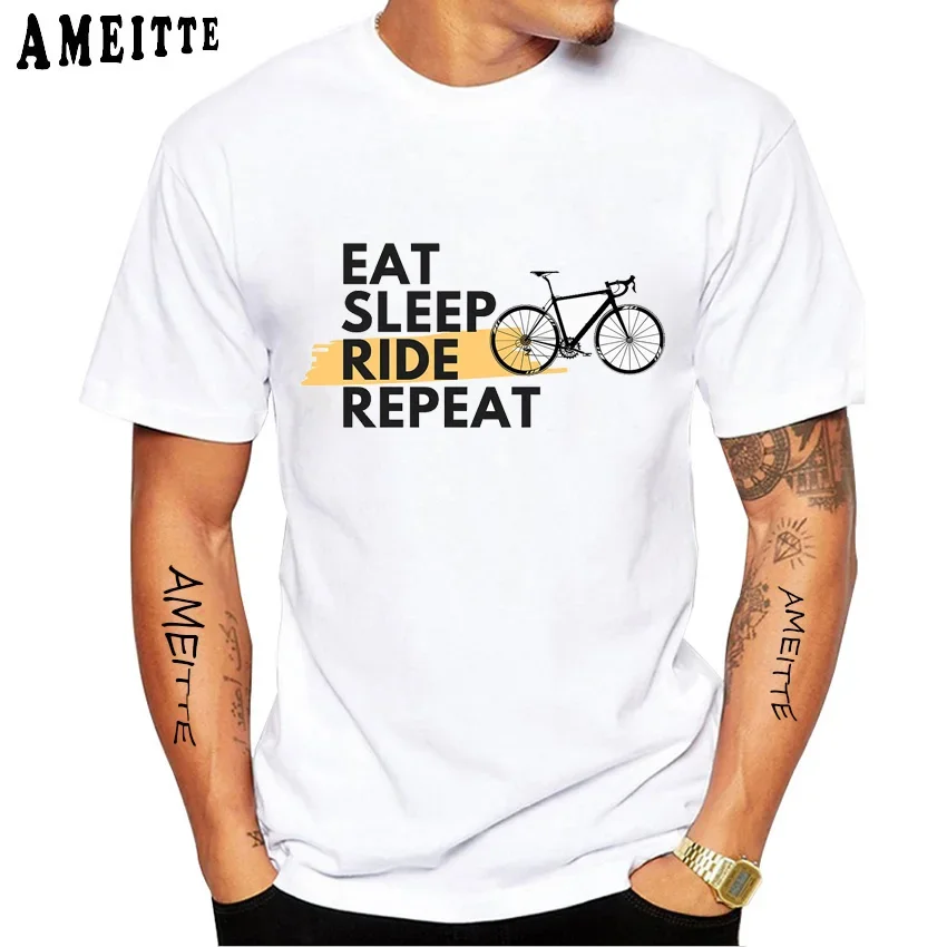 Классическая мужская футболка с надписью Eat Sleep Ride Repeat дизайнерский белый