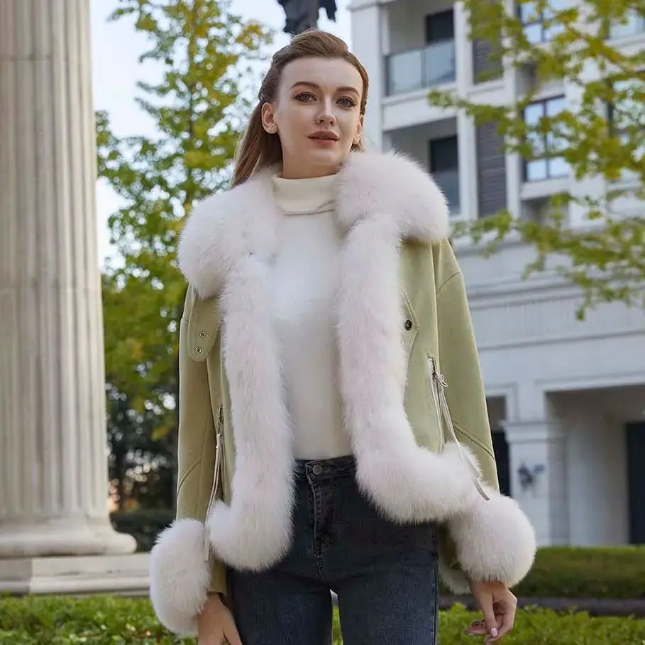 Женская куртка из гусиного пуха JANEFUR с воротником натурального Лисьего меха