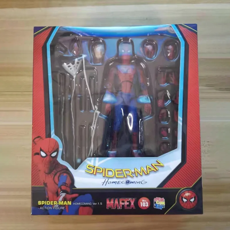 Mafex 103 Marvel Spiderman BJD Spiderman HomeComing Tom Holland figura modelo juguetes para niños 15cm