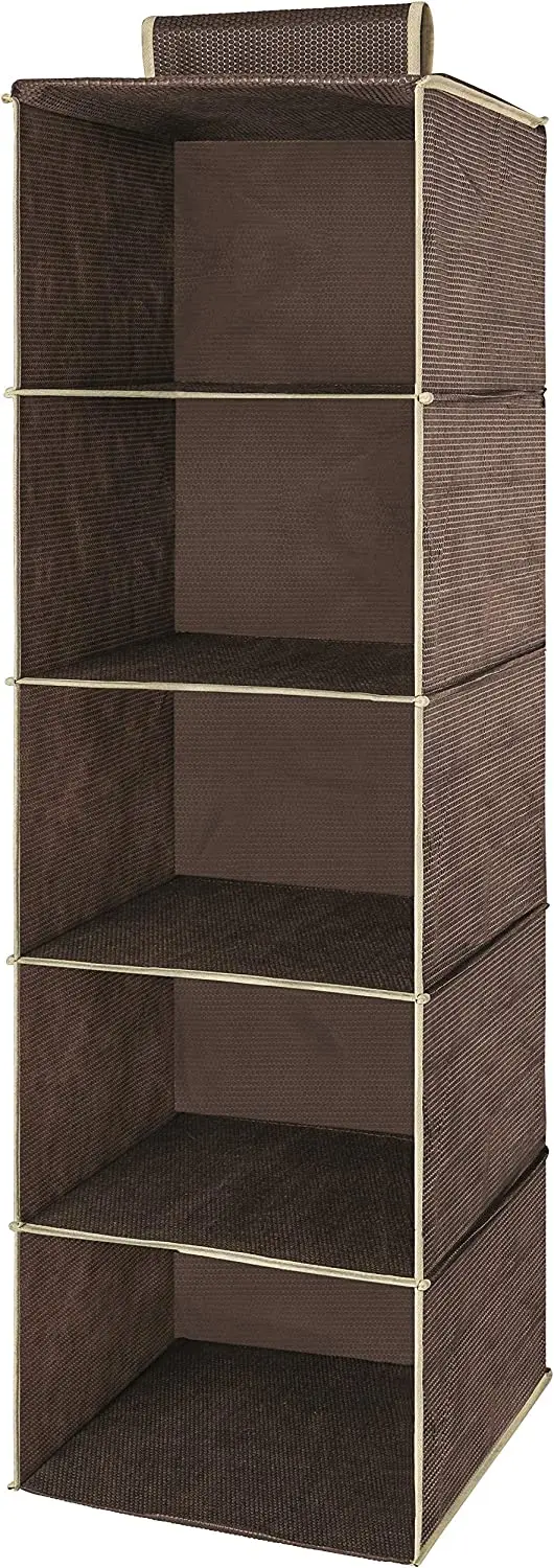 

Folding Shelf With 5 Divisions, Brown Color, Line, . Shoe Rack Organizer Holder for Books Toy Clothes
