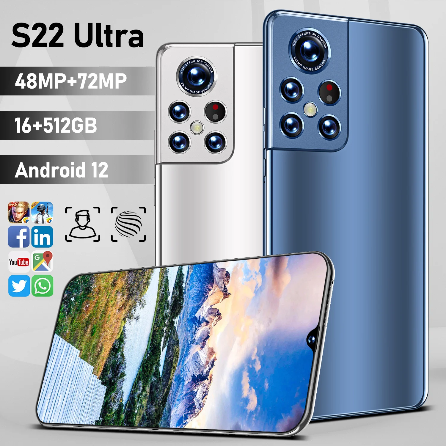 

S22 Ultra 5G Smartphone Global Version 6.93 Inch 6800mAh Android Celular 16GB+512GB 24+48MP Unlocked Cell Phone Mobile Phone