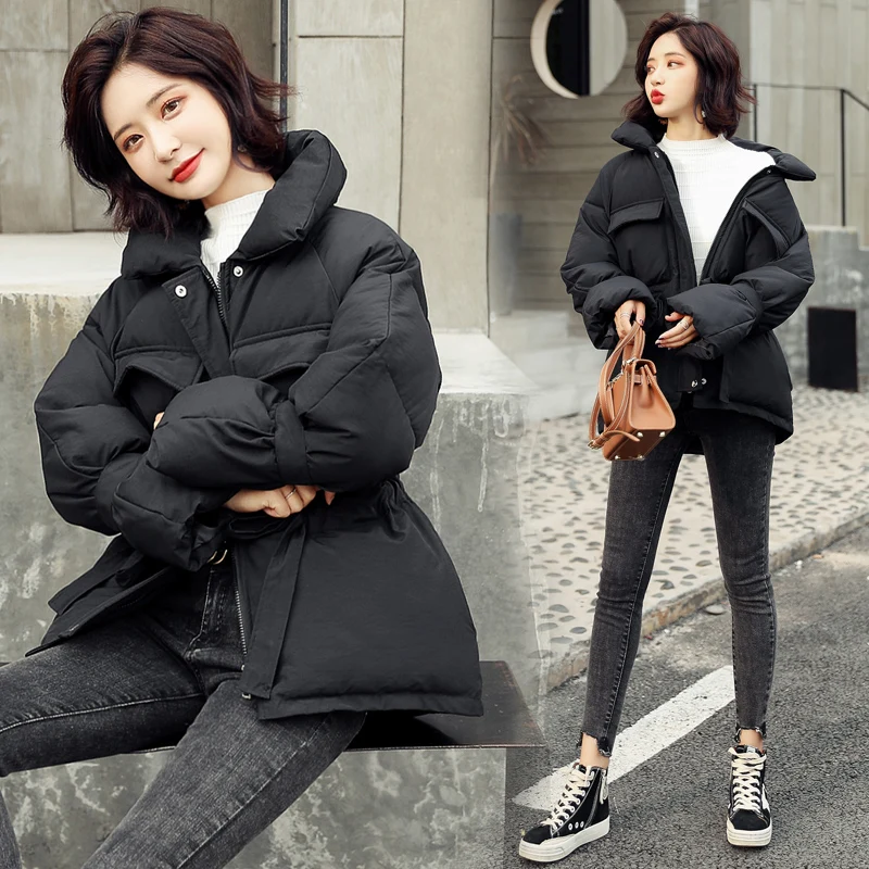 2023 New Winter Hooded Long Sleeve Solid Color Black Cotton-padded Warm Loose Big Size Jacket Women Parkas Fashion Outwear