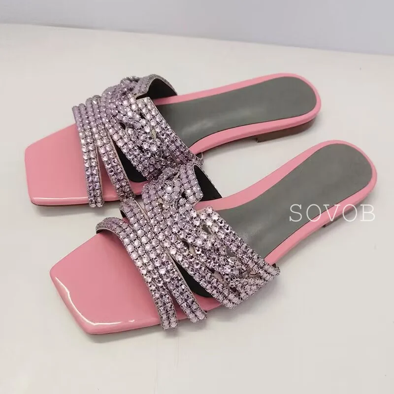 Новые летние шлепанцы на плоской подошве с открытым носком женские модные