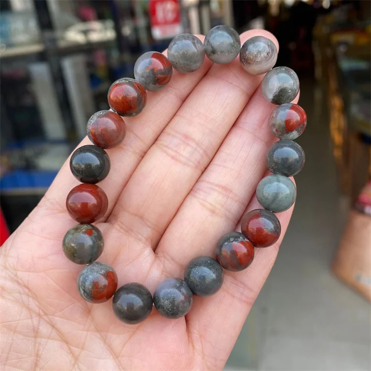 

Wholesale High Quality Fashion Trendy African Blood Stone Natural Stone Bracelets Elastic For Women Men New Charm Jewelry Party