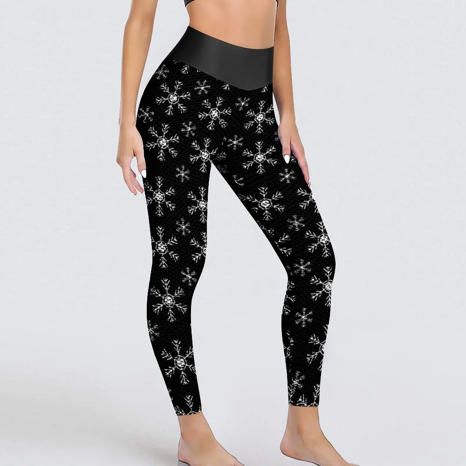 

Winter Snowflake Yoga Pants White Snowflakes Leggings Sexy Push Up Breathable Yoga Sports Tights Seamless Graphic Gym Leggins