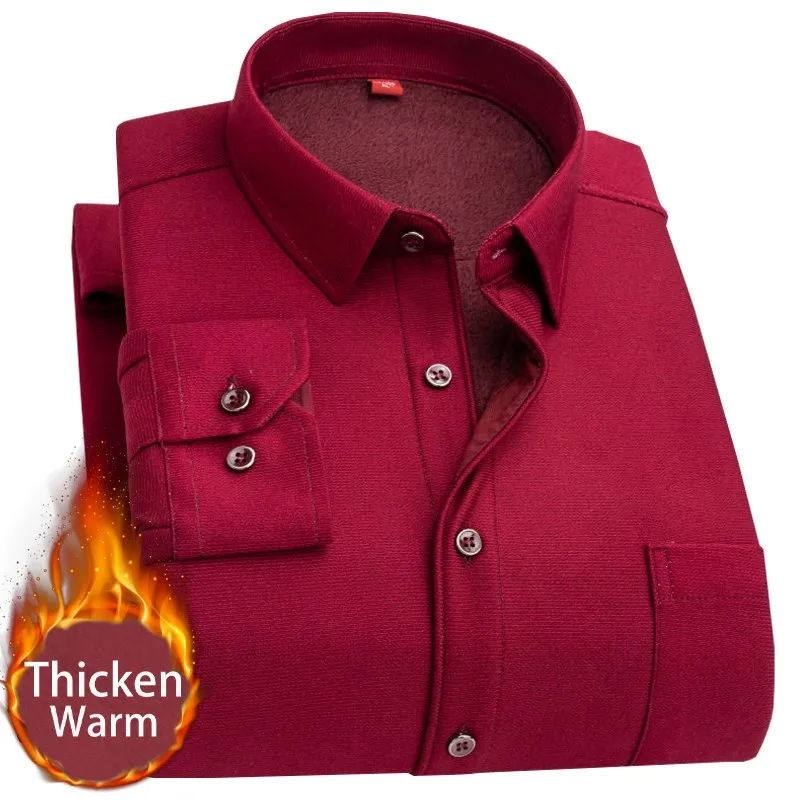 

Formal Shirt For Men 2022 Long Sleeve Fleece Warm Plaid Oversized Plaid Collar Shirt Winter Velvet Clothing warm Plaid shirt 5XL