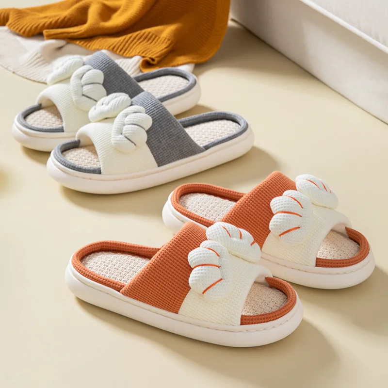 Winter Indoor Women Man Linen Slipper House Plush Soft Cotton Slippers Non-slip Floor Shoes Home Slippers Bedroom Cartoon Slides