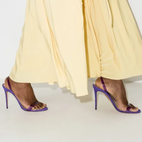 

Stilettos High Heels Women Round Toe Transparent Shoes Clear Sandals Purple Green PVC Faux Suede Party Dress Shoe Large Size