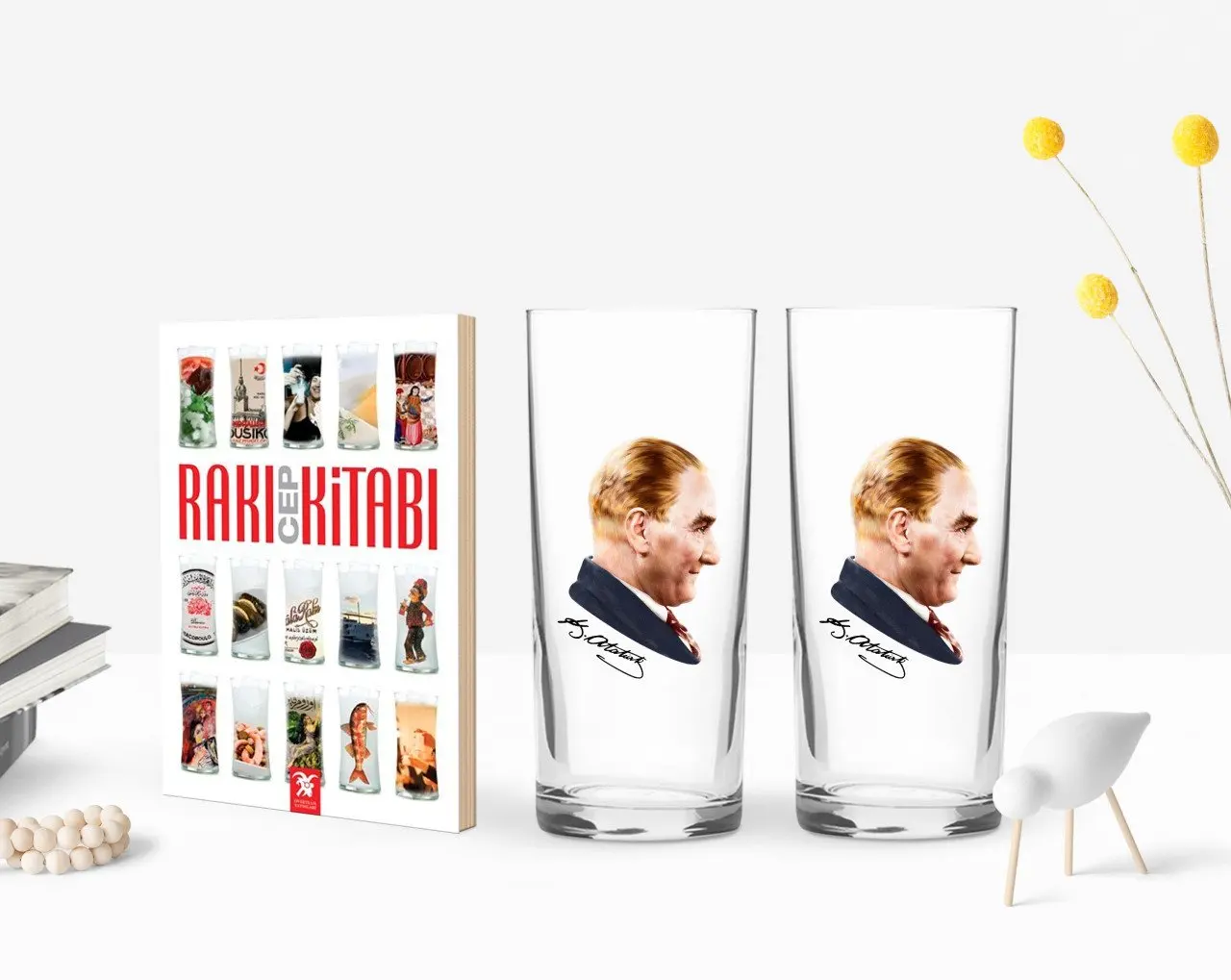 

BK дома напечатаны Ататюрк тематические двойной Arrack чашки и раки мобильный Гостевая книга свадебный подарок Seti-11