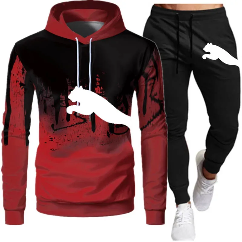 Men's Brand Tracksuit Sweatshirts+Sweatpants Sets Casual Sports Suits Man Fashion Hooded Hoodie Suits Male Streetwear Clothes
